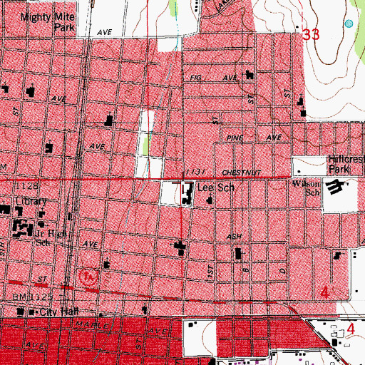 Topographic Map of Lee School, OK