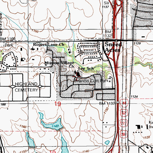 Topographic Map of Lee School, OK