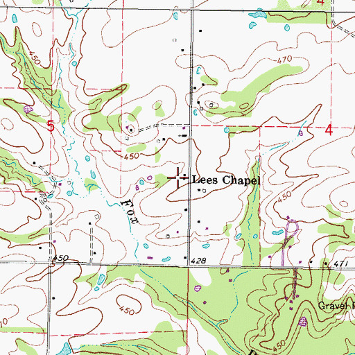 Topographic Map of Lees Chapel, OK
