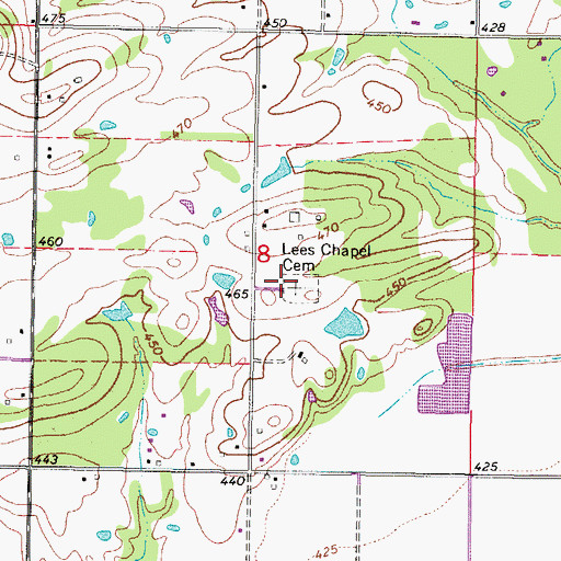 Topographic Map of Lees Chapel Cemetery, OK