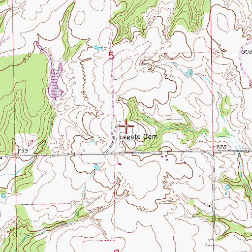Topographic Map of Legate Cemetery, OK