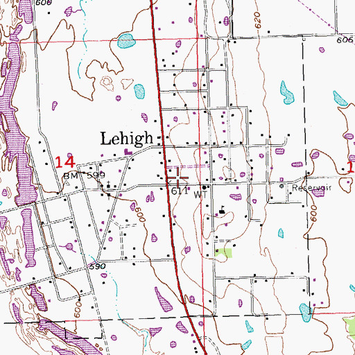 Topographic Map of Lehigh, OK