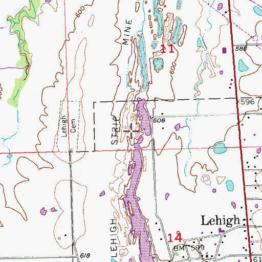 Topographic Map of Lehigh Strip Mine, OK