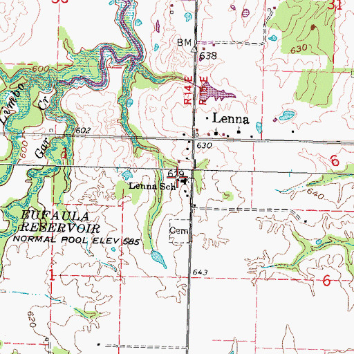 Topographic Map of Lenna School, OK