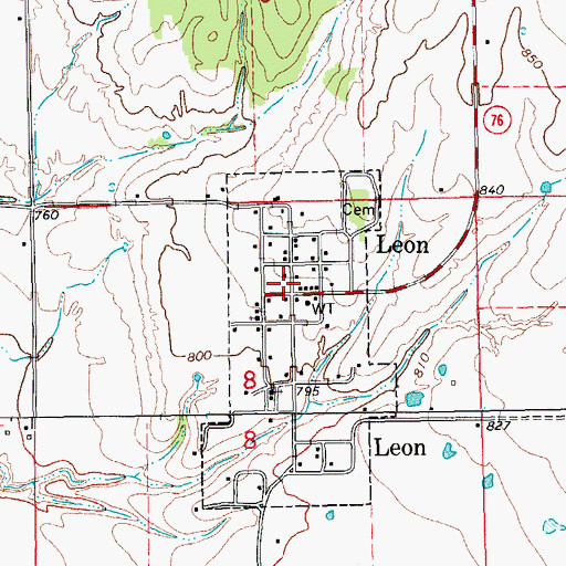 Topographic Map of Leon, OK