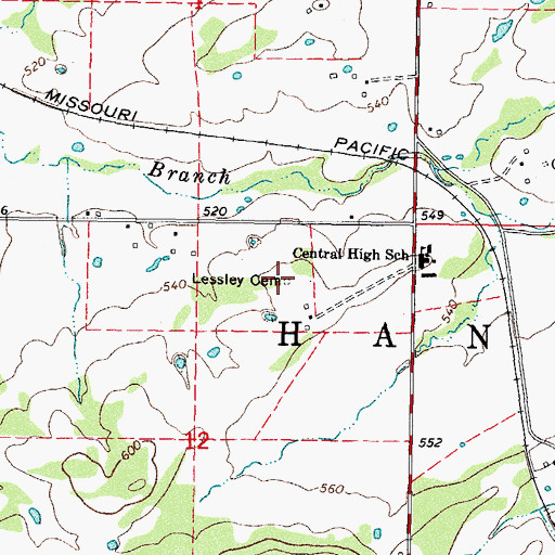 Topographic Map of Lessley Cemetery, OK