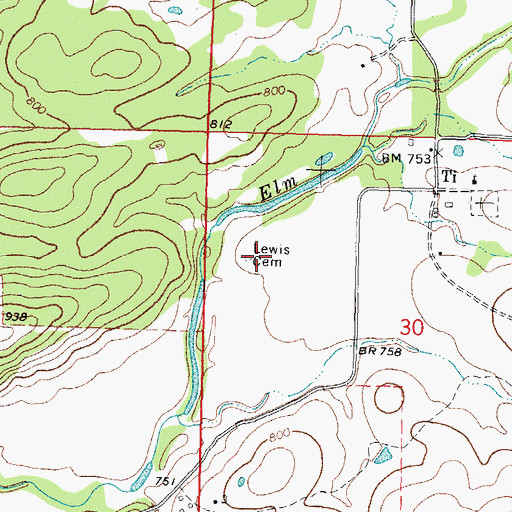 Topographic Map of Lewis Cemetery, OK