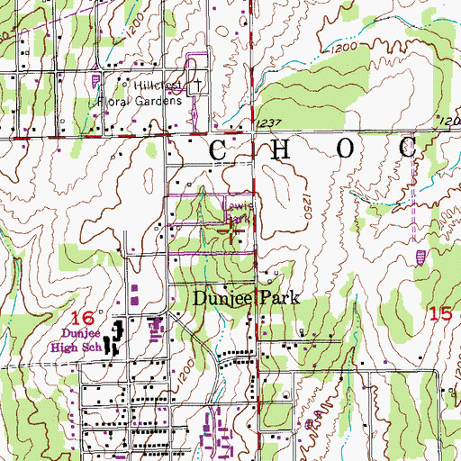 Topographic Map of Lewis Park, OK