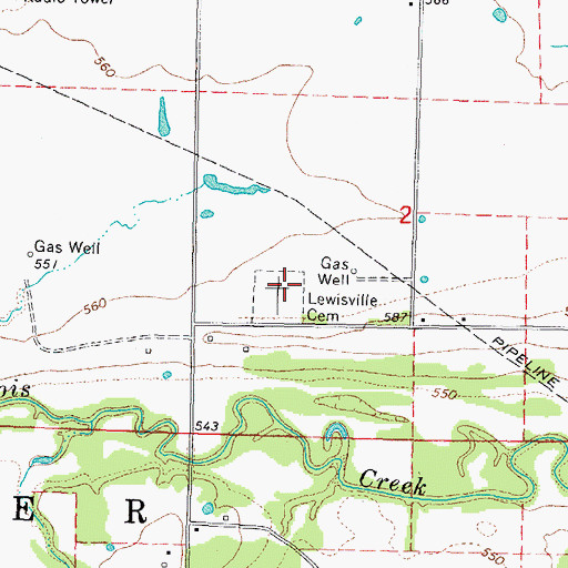 Topographic Map of Lewisville Cemetery, OK