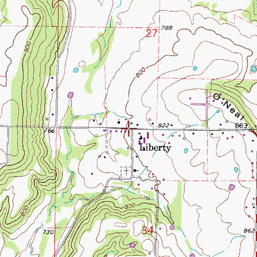 Topographic Map of Liberty, OK