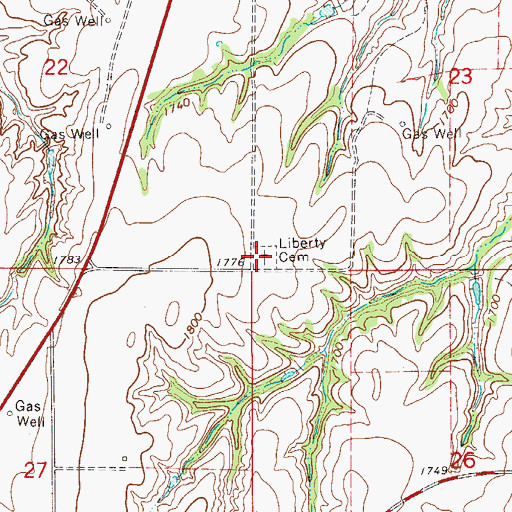 Topographic Map of Liberty Cemetery, OK