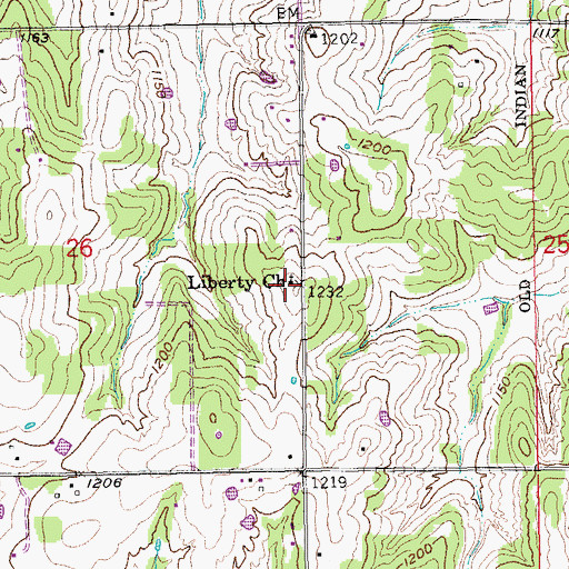 Topographic Map of Liberty Church, OK