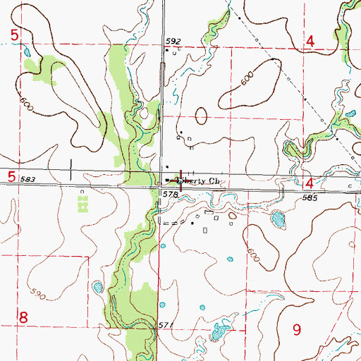 Topographic Map of Liberty Church, OK