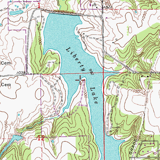 Topographic Map of Liberty Lake, OK