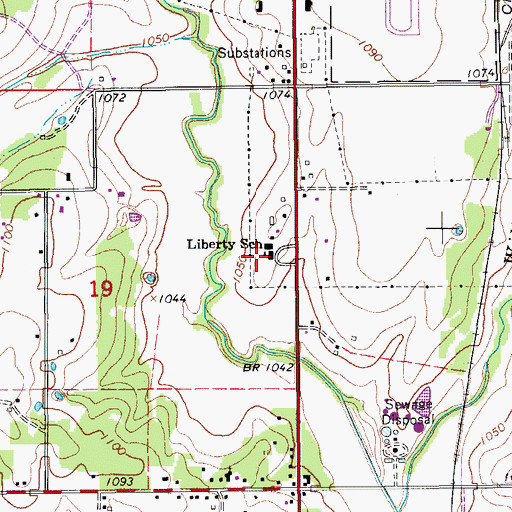 Topographic Map of Liberty School, OK