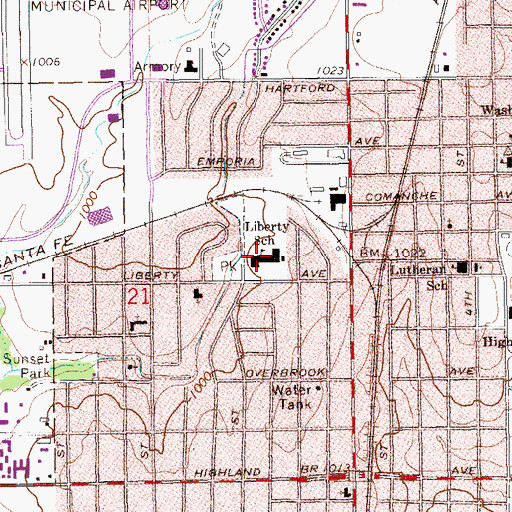 Topographic Map of Liberty Elementary School, OK