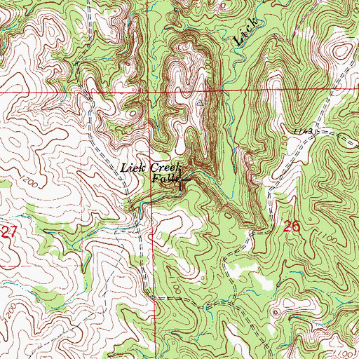 Topographic Map of Lick Creek Falls, OK