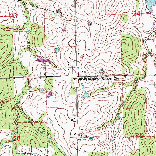 Topographic Map of Lightning Ridge Church, OK