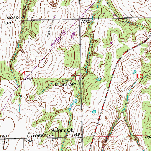 Topographic Map of Lillard and Woodard Cemetery, OK