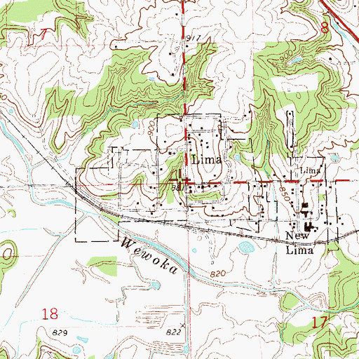 Topographic Map of Lima, OK