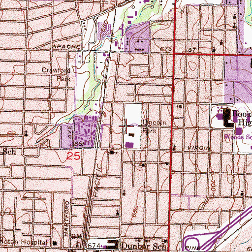 Topographic Map of Lincoln Park, OK