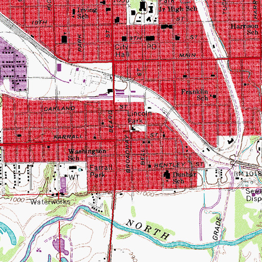 Topographic Map of Lincoln Park, OK