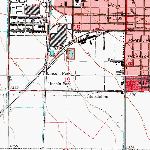 Topographic Map of Lincoln Park, OK