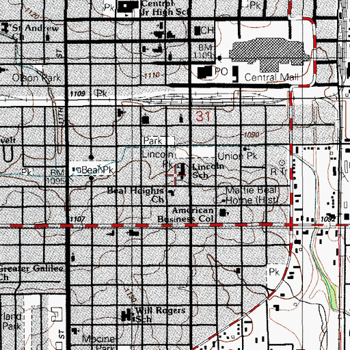 Topographic Map of Lincoln Elementary School, OK