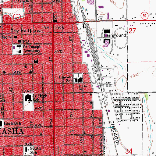 Topographic Map of Lincoln Elementary School, OK