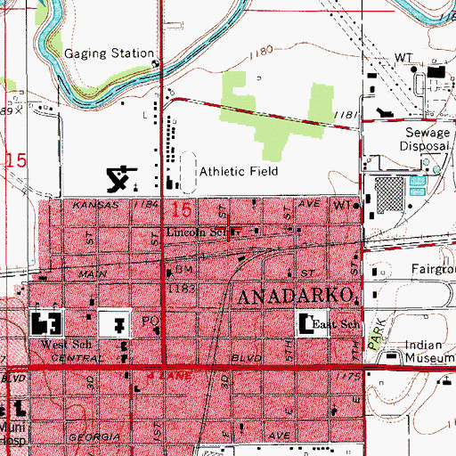 Topographic Map of Lincoln School, OK