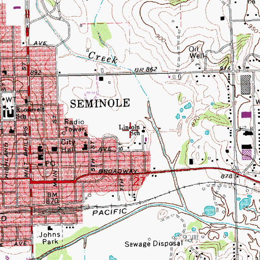 Topographic Map of Lincoln School, OK