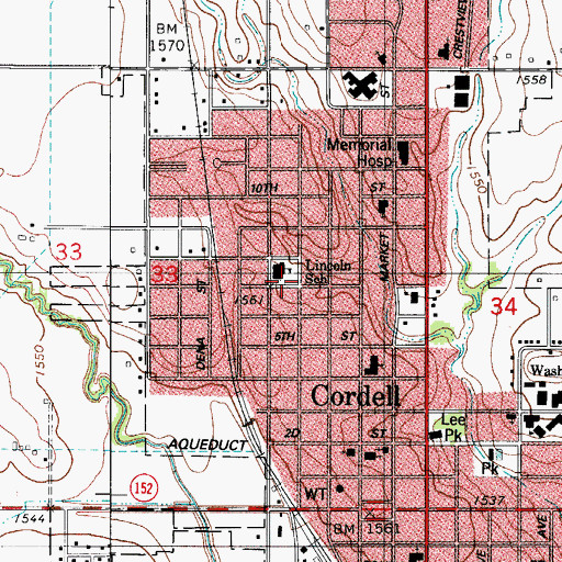 Topographic Map of Lincoln School, OK