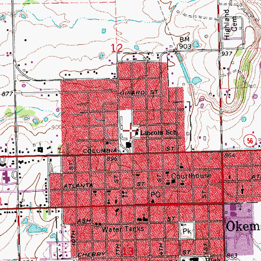 Topographic Map of Lincoln School, OK