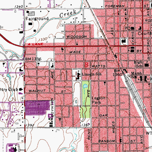 Topographic Map of Lincoln Elementary School, OK