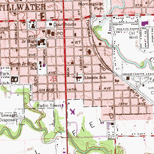 Topographic Map of Lincoln School, OK