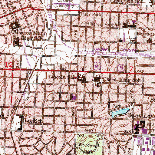 Topographic Map of Lincoln School, OK