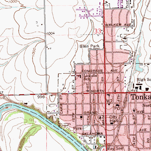 Topographic Map of Lincoln School, OK