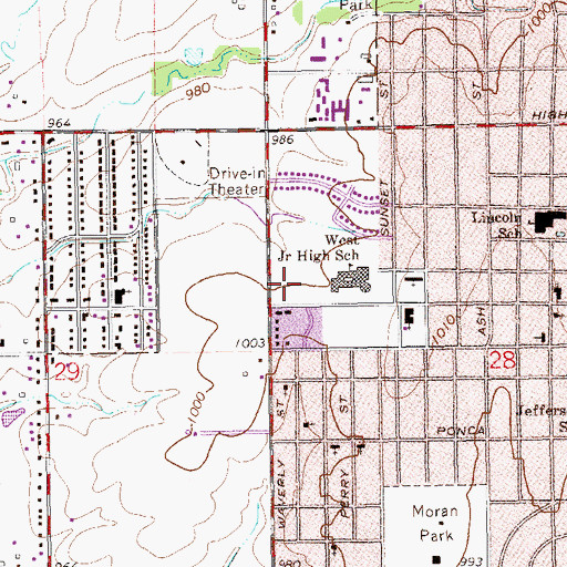 Topographic Map of Lincoln Elementary School, OK