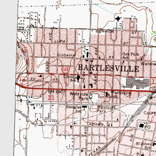 Topographic Map of Lincoln School, OK