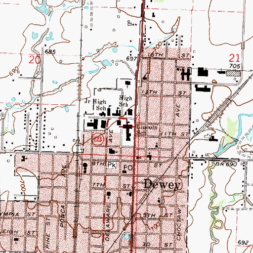 Topographic Map of Lincoln School, OK