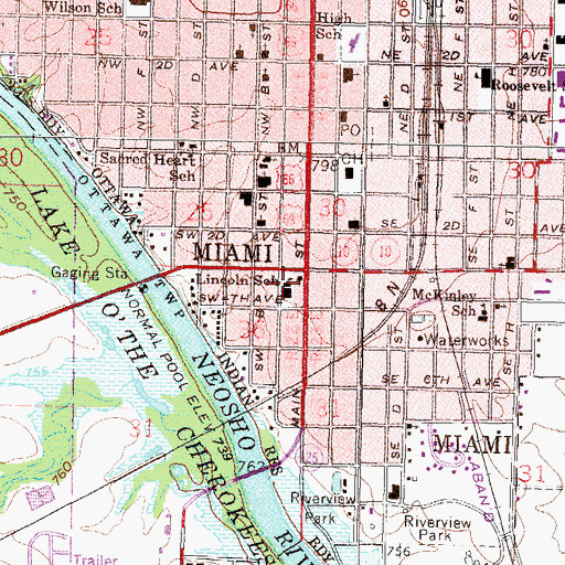 Topographic Map of Lincoln School, OK