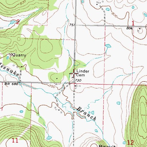 Topographic Map of Linder Cemetery, OK