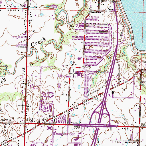 Topographic Map of Lindsey School, OK