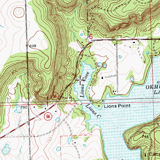 Topographic Map of Lions Cove, OK
