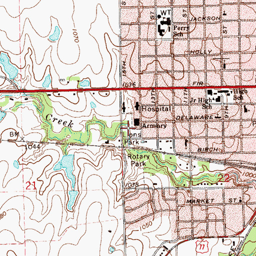 Topographic Map of Lions Park, OK