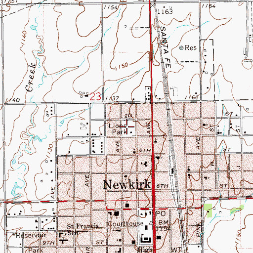 Topographic Map of Lions Park, OK