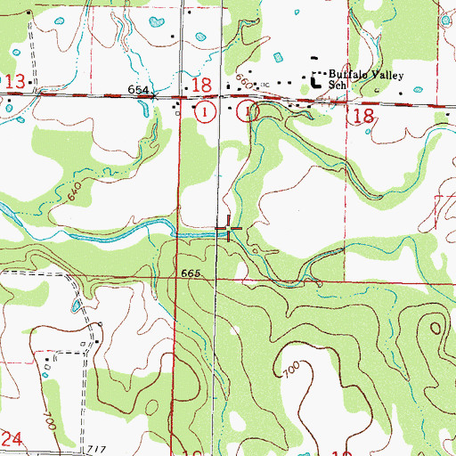 Topographic Map of Little Buffalo Creek, OK