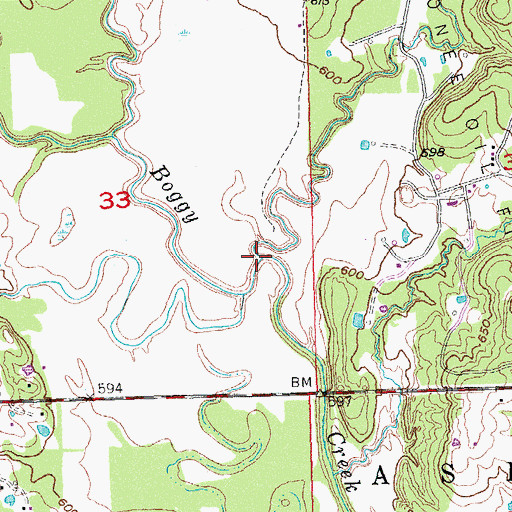 Topographic Map of Little Caney Boggy Creek, OK