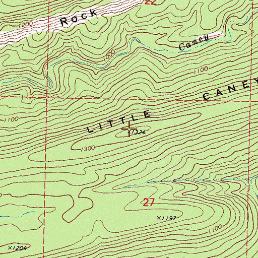 Topographic Map of Little Caney Mountain, OK