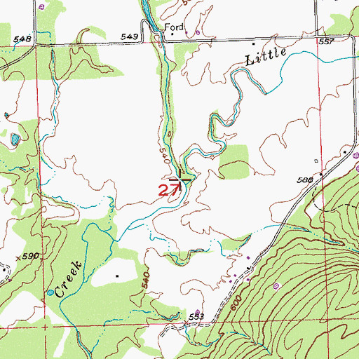 Topographic Map of Little Chickasaw Creek, OK